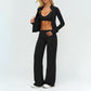 Stand collar zipper jacket + Backless sports bra + high-waisted loose wide-leg pants 3-piece set