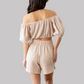 Wholesale Women's Off-Shoulder Shorts Set – Ruched Waist Two-Piece Casual Vacation Outfit