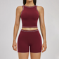 Wholesale Color Block Yoga Halter Vest + Shorts 2-Piece Set