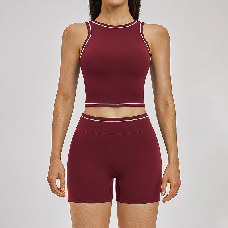 Wholesale Color Block Yoga Halter Vest + Shorts 2-Piece Set