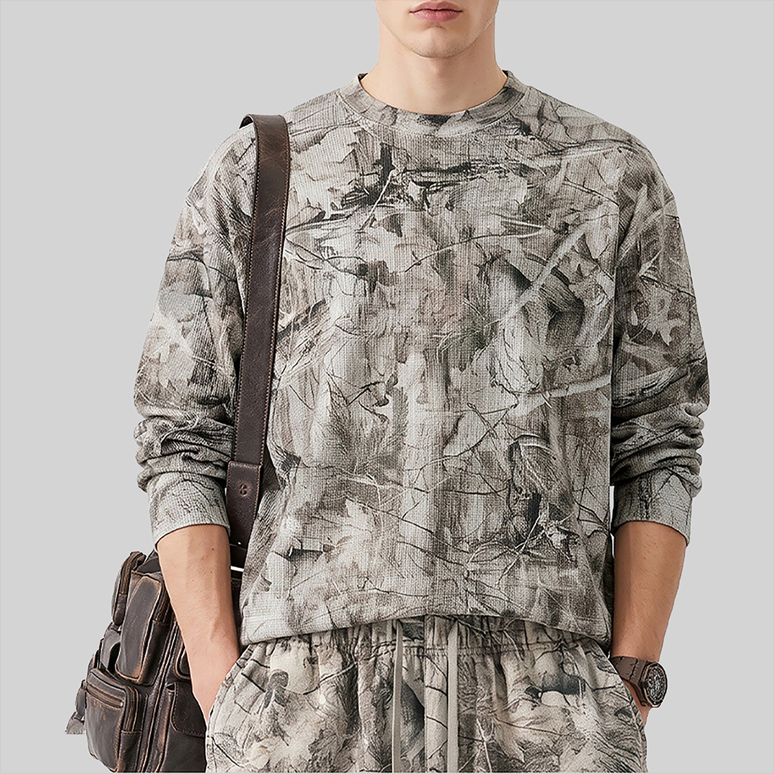 Wholesale Camouflage Waffle Knit T-Shirt – Breathable Long Sleeve Top