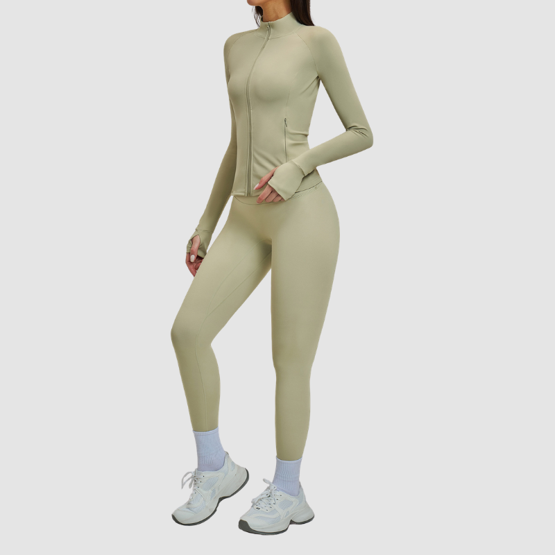 Wholesale women's zipper casual jacket+athletic leggings | Wonderxfans bulk activewear