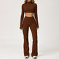 High-Neck Cropped Long Sleeve + Flared Leg Pants 2-Piece Set