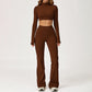 High-Neck Cropped Long Sleeve + Flared Leg Pants 2-Piece Set