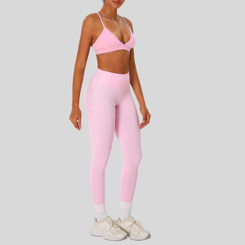 Strap sports bra+high-waisted leggings 2-piece set