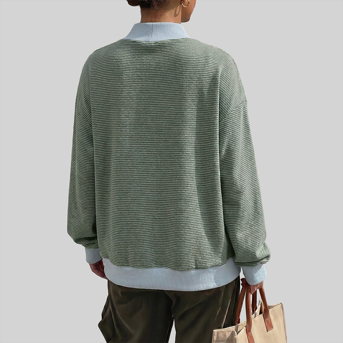 Wholesale Brushed Striped Long Sleeve Pullover – Loose Contrast Color Top