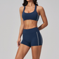 Wholesale Women's Brushed Short Sleeve Crop Top & Full-Length Leggings Set – Padded Yoga Fitness 2-Piece