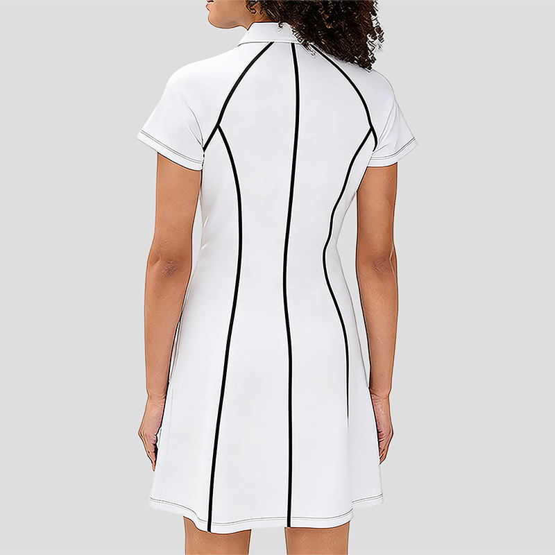 Wholesale Women's Polo Collar Tennis Dress – Color-Block Short-Sleeve Anti-Exposure Sports Dress