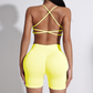 Women's beautiful back strap sports bra + yoga shorts two-piece set