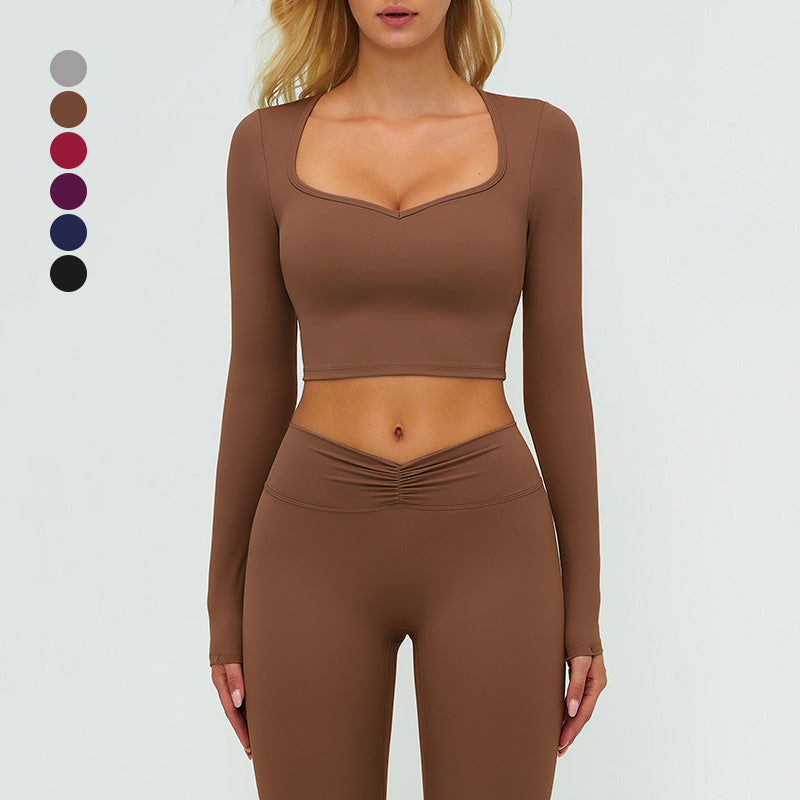 V-neck long-sleeved top with removable bra pads