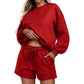 Round neck loose casual sweatshirt+Loose-fitting athletic shorts 2-piece set