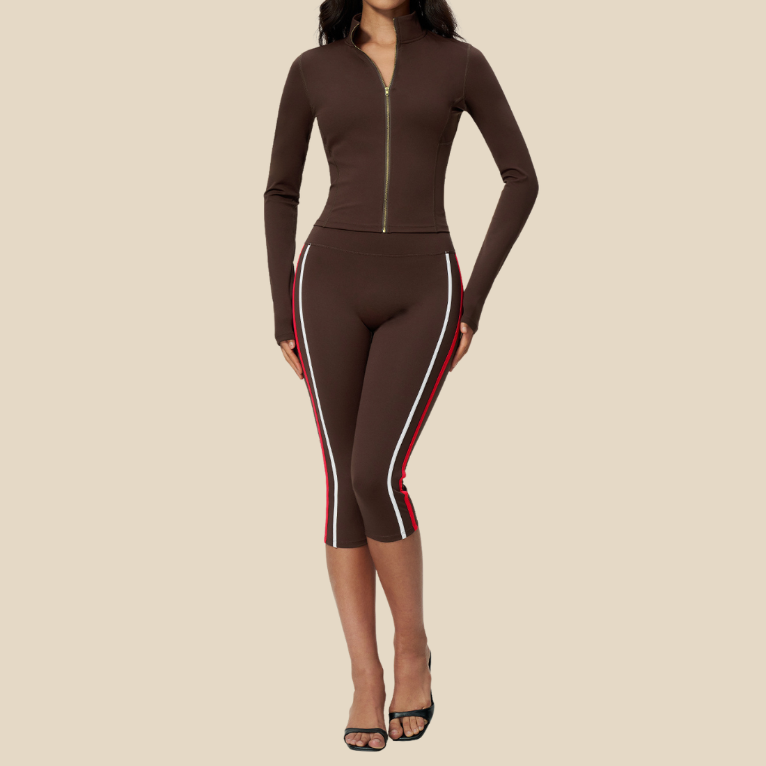 Wholesale Women's Stand-Collar Zip Jacket & Cropped Pants Yoga Set