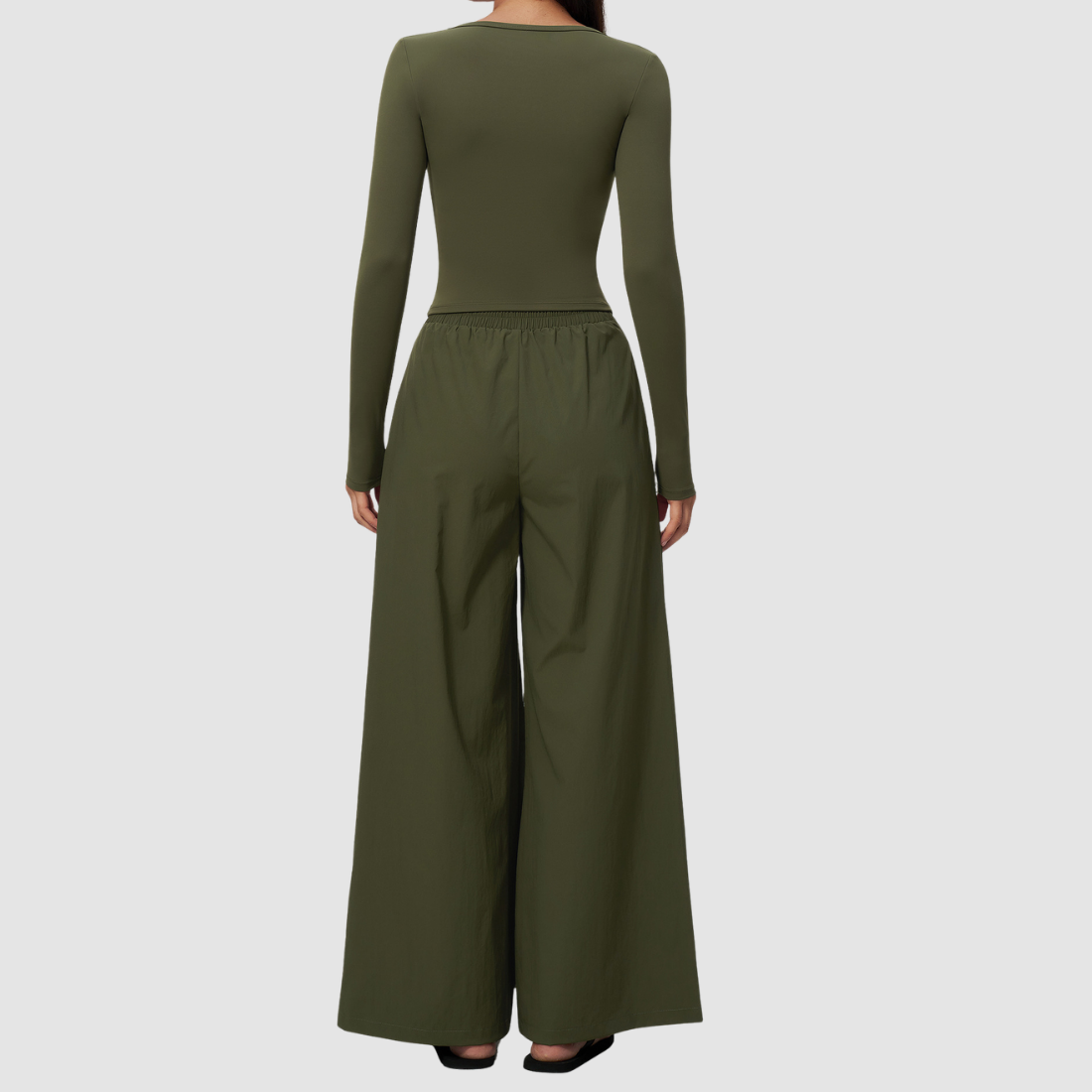 Wholesale Women's Brushed V-Neck Long Sleeve Top & Wide-Leg Pants Yoga Set