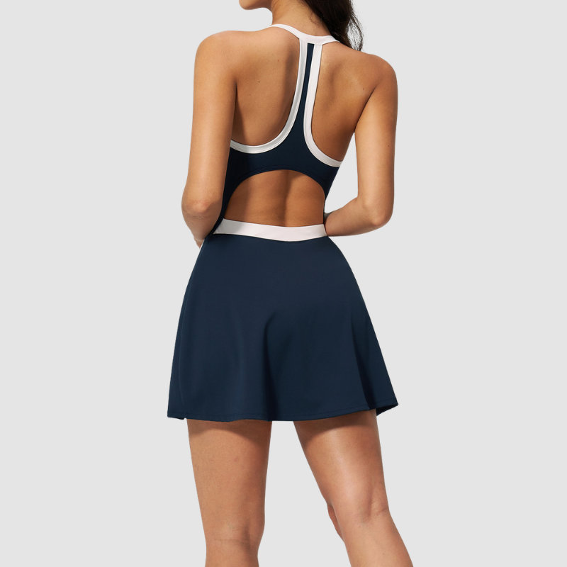 Wholesale Women's Open-Back Yoga Dress – Seam-Detail Naked-Feel Sports Fitness Dress
