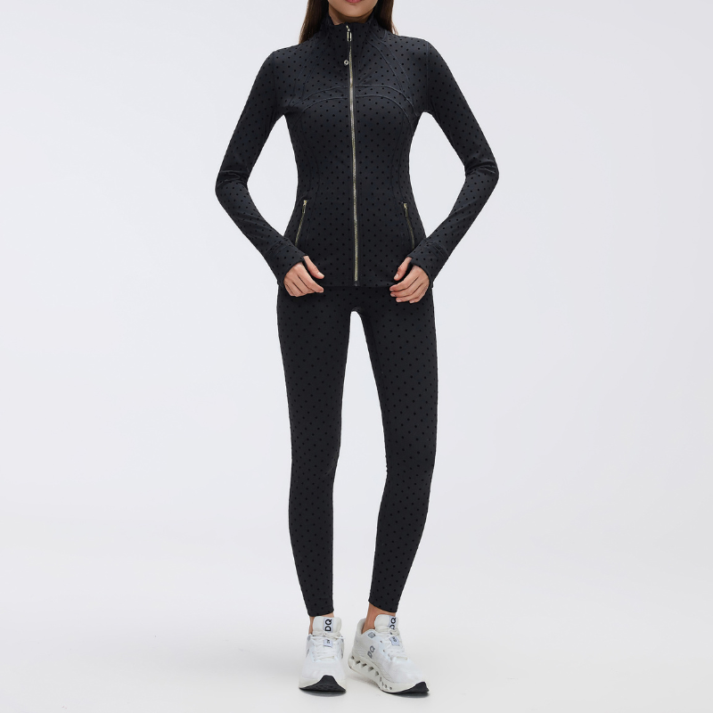 Wholesale Black Polka Dot Sports Jacket + High-Waisted Leggings