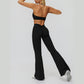 Halter sports bra+High waisted flared pants 2-piece set