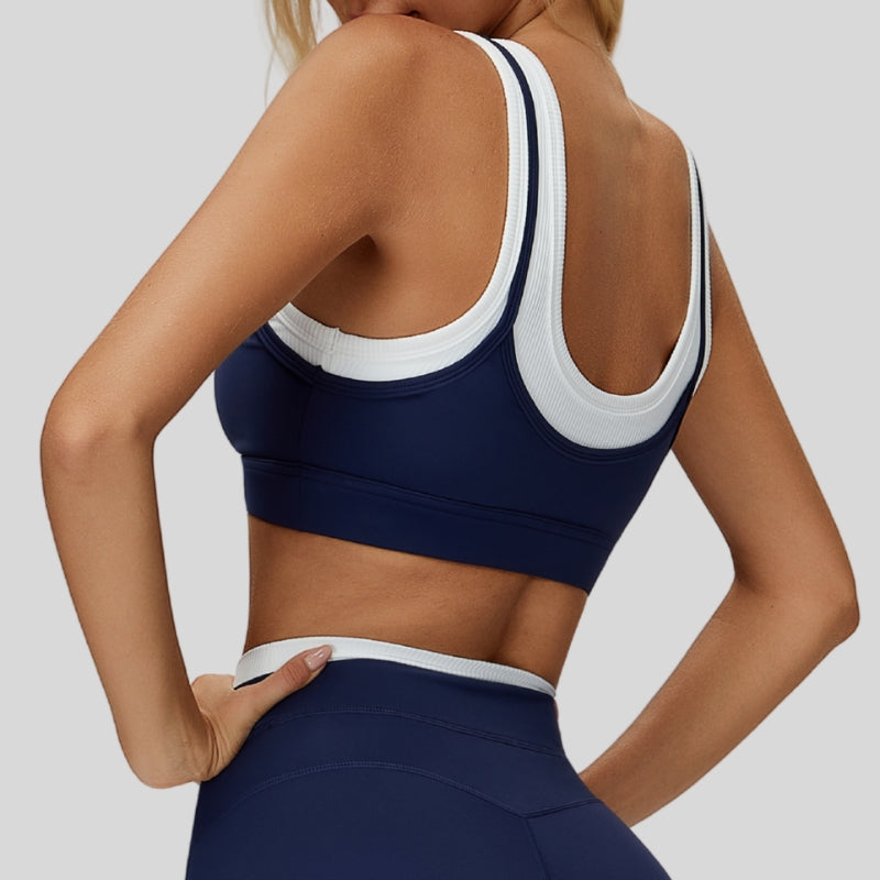 Fake two-piece contrast color stitching sports bra
