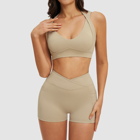 Wholesale halter-neck sports bra + shorts | Wonderxfans bulk activewear