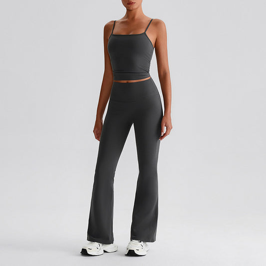 Thin straps tank top + Flared Leg pants 2-piece set