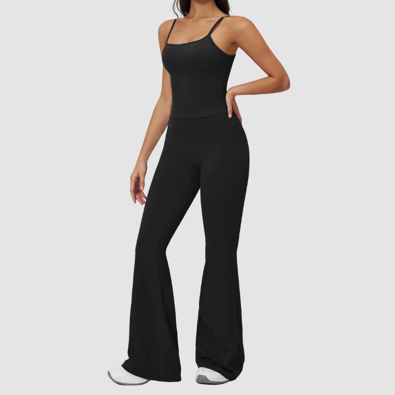 Wholesale Seam-Detail Racerback Tank Top & High-Waist Flare Leggings Set – Brushed Yoga 2-Piece