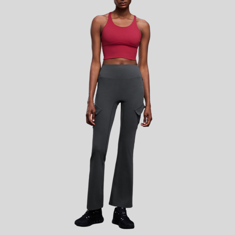 High-waisted cargo pocket flared pants