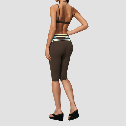 Wholesale Women's Polka Dot & Stripe Yoga Set Halter Neck Sports Bra & Capri Pants w/ Chest Pad