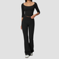 Wholesale Women's Round Neck Mid-Sleeve Tops + Flare Pants Yoga Set