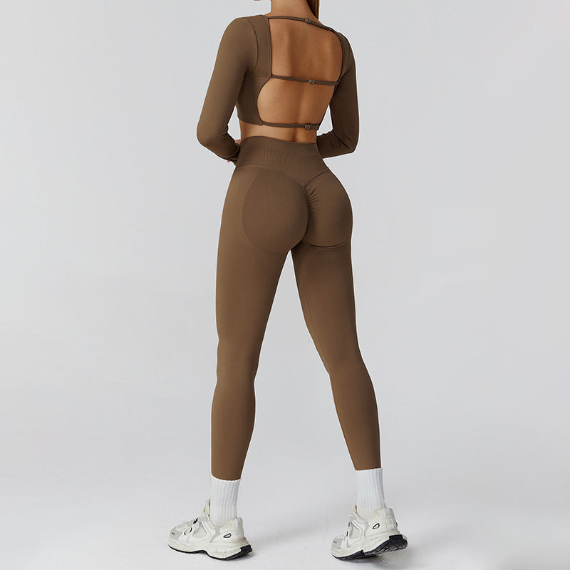 Seamless long sleeve Sports top + High-waisted leggings 2-Piece Set