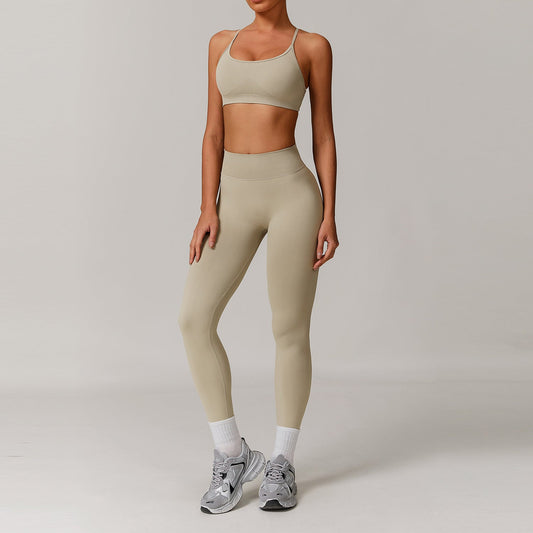 Seamless yoga bra + high waist leggings 2-piece set