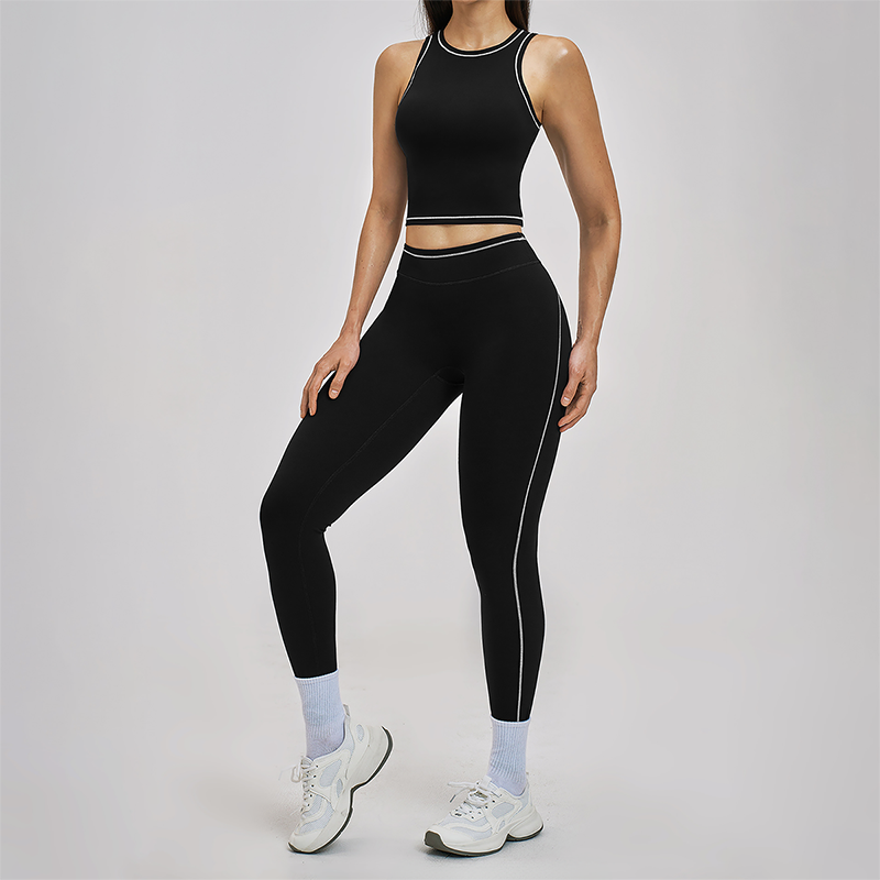 Wholesale Color Block Yoga Halter Vest + legging 2-Piece Set