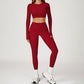 Round-neck long-sleeve high-waist fitted top+HIGH WAIST LEGGINGS 2-PIECE SET