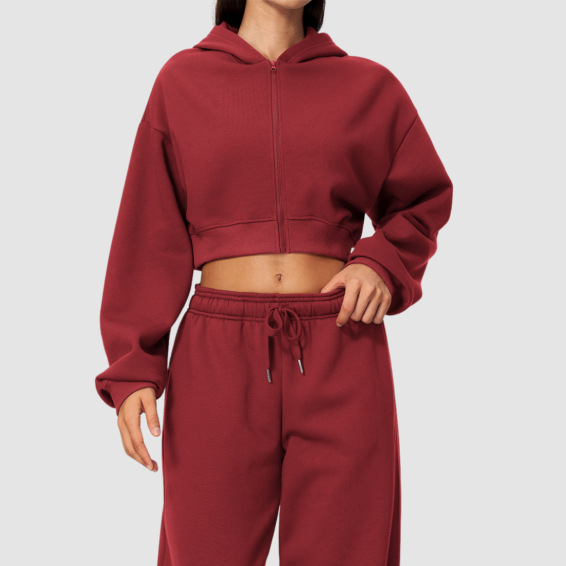 Wholesale Women's Zip Up Hoodie – Cropped Fleece-Lined Sport Jacket