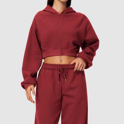 Wholesale Women's Zip Up Hoodie – Cropped Fleece-Lined Sport Jacket