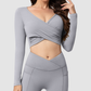 Wholesale Cross Deep V Neck Cropped Yoga Top