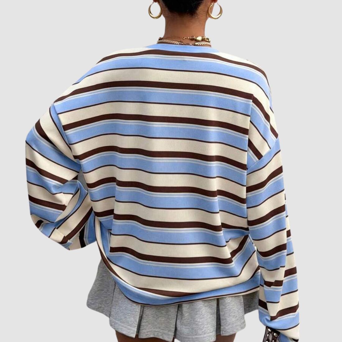 Wholesale Women's Striped  Loose Colorblock Long Sleeve Round-Neck Sweatshirt