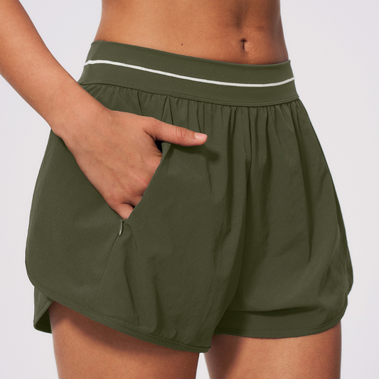 Wholesale Women's Brushed Sports Shorts – Fake Two-Piece Anti-Exposure Yoga Shorts