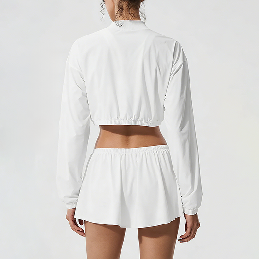 Wholesale Women's Ice-Cool Zip-Up Long Sleeve Jacket & Tennis Skirt Set – Quick-Dry Sun Protection