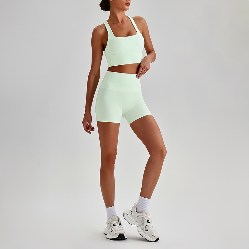 Wholesale Cross-Back Sports Bra & High-Waist Biker Shorts Set – Naked-Feel Quick-Dry Yoga 2-Piece