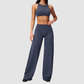 Wholesale Women's Sports Bra and Wide-Leg Pants Set – Brushed Fabric Yoga Set