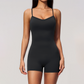 Wholesale Women's Cross-Back Yoga Bodysuit – Brushed Slim Fit Athletic Shorts Jumpsuit w/ Chest Pad