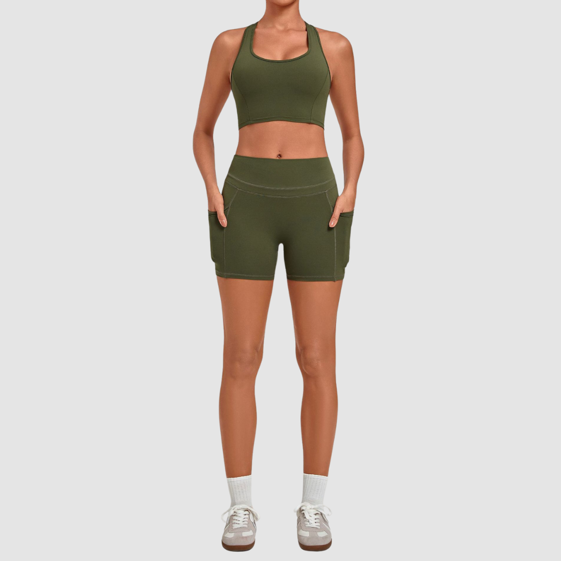 Wholesale Women’s Racerback Sports Bra & High-Waist Biker Shorts Yoga Set