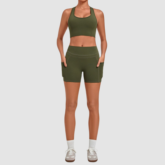 Wholesale Women’s Racerback Sports Bra & High-Waist Biker Shorts Yoga Set