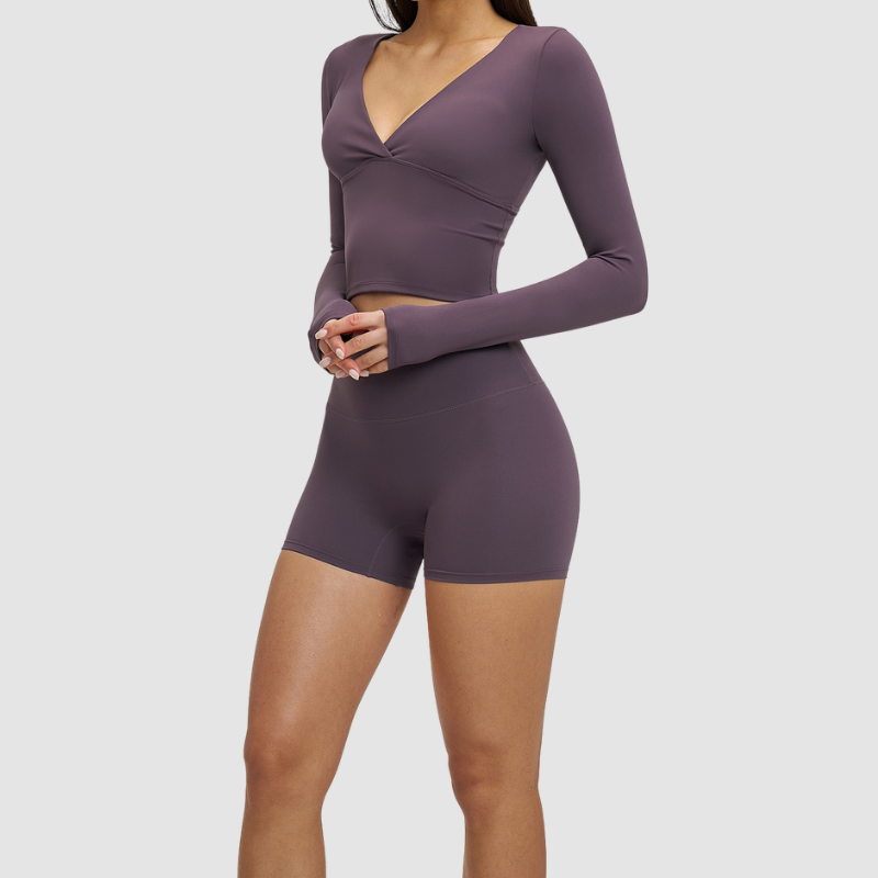 Wholesale long sleeved top+high-heeled tight shorts | Wonderxfans bulk activewear