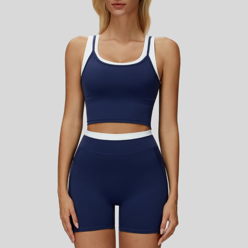 Two-piece contrasting sports tank top+sports shorts 2-piece set