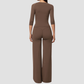 Wholesale Women's Round neck mid sleeve top+Hip lift Wide-Leg Yoga Set