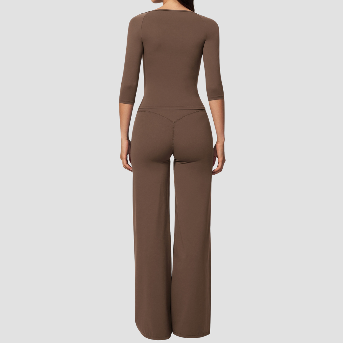 Wholesale Women's Round neck mid sleeve top+Hip lift Wide-Leg Yoga Set