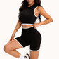 Stand collar zip vest + sports shorts two-piece set