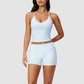Wholesale women's brushed vest and fold-over hip-lifting shorts set