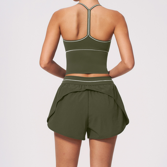 Wholesale Women's Brushed Yoga Set: Halter V-Neck Bra & Shorts – Colorblock Quick-Dry