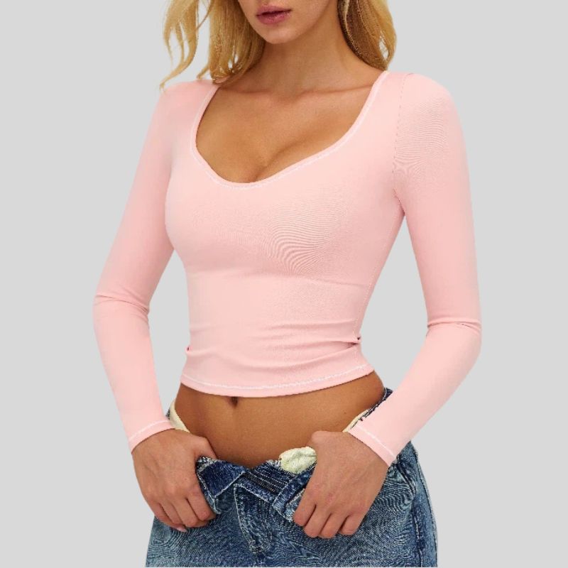 Color-blocked long-sleeved sports top